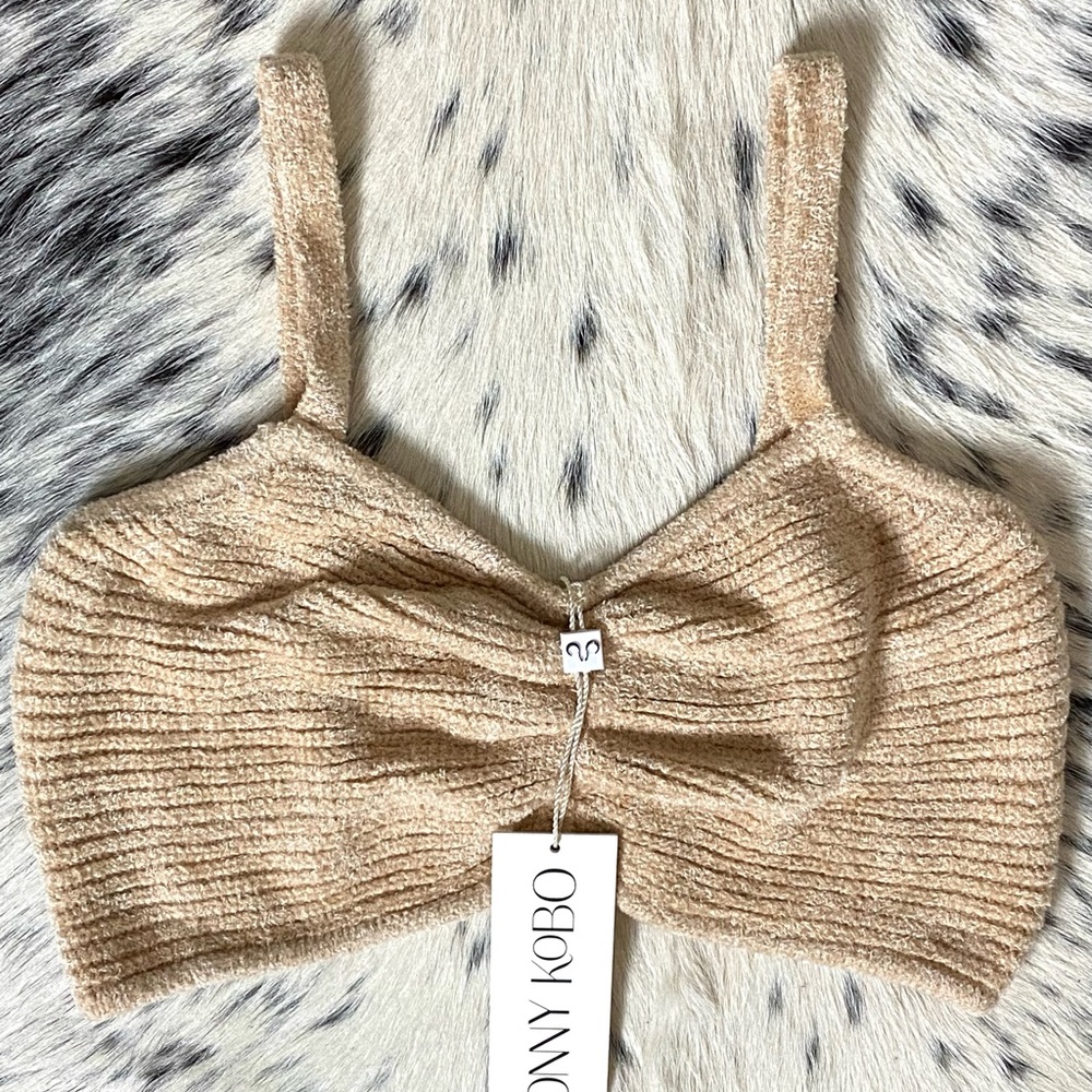 RONNY KOBO MARLED KNIT BRA TOP, SZ S CHAMPAGNE